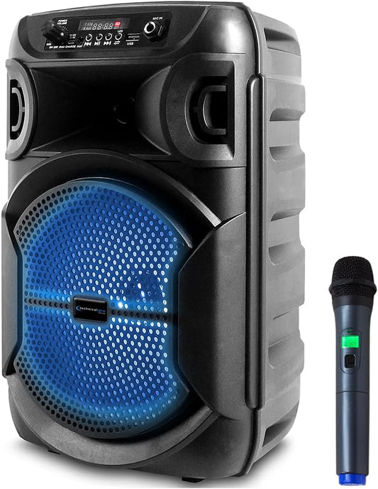 8 Inch Portable 800 W Bluetooth Speaker W/Woofer & Tweeter, Festival PA LED, Bluetooth/Usb Card Inputs, with UHF Wireless Handheld Microphone W/Usb Powered Receiver