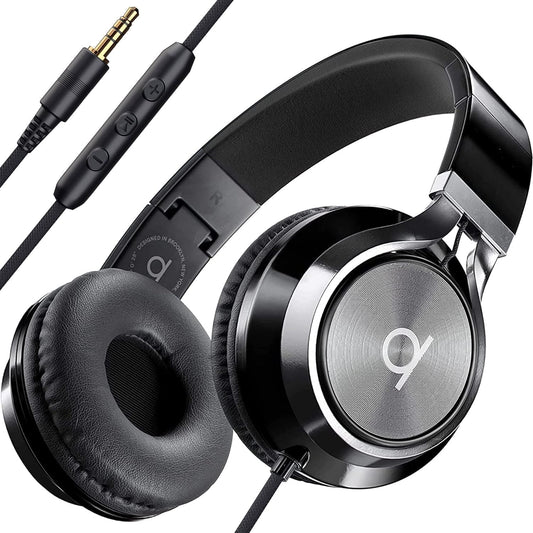 CL750 On-Ear Headphones Wired with Mic — Noise Isolating Plug in Headphones, Computer Headphones with Microphone, Headphones for Laptop, Headphones Corded, Headphones with Cord (Aux Jack 3.5Mm)