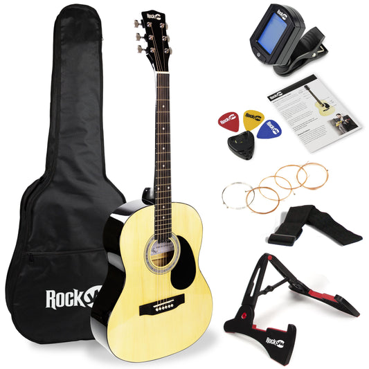 Natural Acoustic Guitar Kit with Guitar Tuner, Guitar Bag & Guitar Stand
